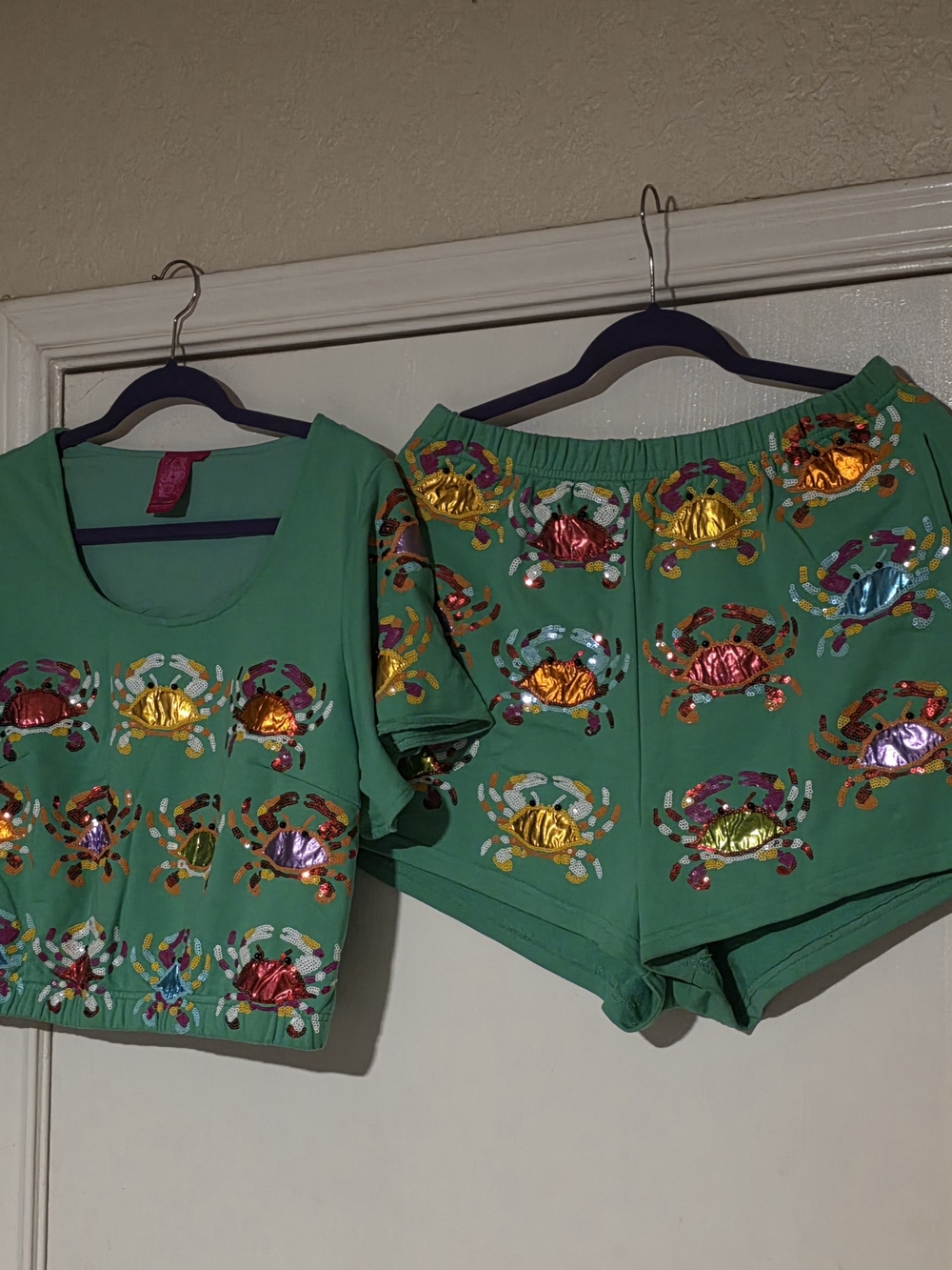 Green Sequin Crab Embellished Women’s Set (L & M)
